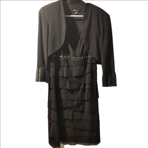 Ladies Black Sleeveless Mid-length Dress with Crop Jacket Size 12